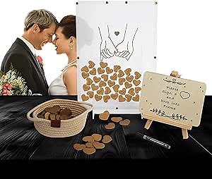 All-In-One Rustic Wedding Guest Book Alternative - Acrylic Wedding Guest Book Frame, Rope Basket, 100 Wooden Hearts, Pen, & Alternative Wedding Guest Book Sign - Ideas for Guest Book Wedding Reception