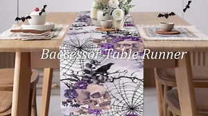 Baccessor Purple Gothic Skull Halloween Table Runner 13x108 Inch, Spider Web Spooky Runner for Table Kitchen Dinning Table Decor for Halloween