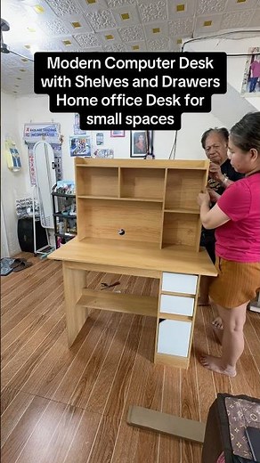 Modern Computer Desk with Shelves and Drawers, Home Office Desk for Small Spaces #ComputerTable