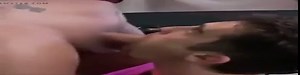 Shemale cums down his throat