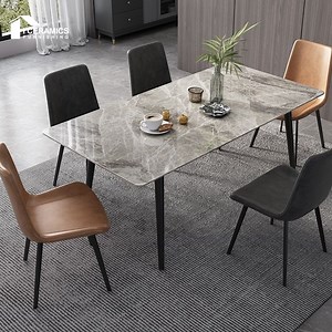 [Hot Item] Antique Sintered Stone Tabletop Extending Ceramic Dining Table with Black Table Legs for Kitchen Table Breakfast Nook Furniture