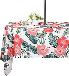 Amazon.com: SquarePie Outdoor Indoor 60x84 inch Rectangle Tablecloth with Umbrella Hole and Zipper, Waterproof Patio Zippered Table Clothes for Spring Summer Party Picnic,Palm Leaf Red Flower : Home & Kitchen