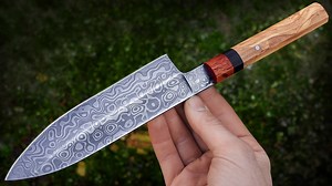 Making a raindrop chef's knife | Single bevel 'S' grind | Wa handle & tapered pin takedown