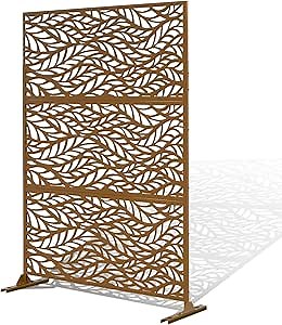 Elevens Free Decorative Privacy Screen with Stand 72" H×47" W, Outdoor Decor Privacy Fence Screen Metal Fence Panels, Outdoor Divider for Garden Patio Backyard Leaves
