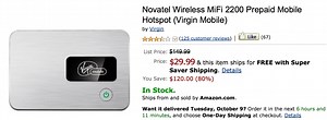 Novatel Wireless MiFi 2200 Prepaid devices $29.99   free shipping