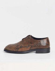 ASOS DESIGN lace up square toe shoes in snake skin leather | ASOS