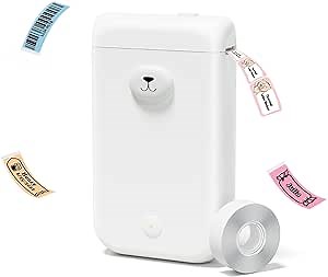 Label Maker Machine with Tape - D30 SE (Bear), Portable Mini Bluetooth Label Printer, Easy & Quick Edit, Multiple Templates in Phone App - Same Function, Cute Look, Made for Home & Office, 80 Labels
