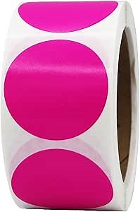 Hot Pink Color Coding Labels – 2 Inch Round Circle Dots, 500 Total Adhesive Stickers on a Roll for Inventory, Organization, Retail, and Warehouse Use – Made in The USA