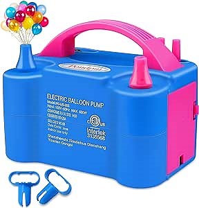Portable Electric Balloon Pump - Dual Nozzle 110V 600W Balloon Air Pump Inflation Blower for Party Decorations, Christmas, Wedding, Baby Shower (Blue)