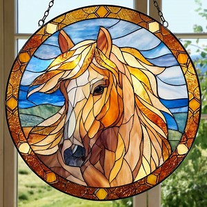 Attrape-soleil acrylique cheval palomino, faux vitrail, Mustang doré à suspendre, cadeau équestre, déco ranch western, cadeau cow-boy - Etsy France