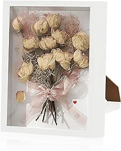 Shadow Box Frame Display Cases 8x10 - Deep Shadowbox Picture Frame with Galss 3D Display Wood Shadow Box Frame with Line Board (8x10-white 1Pack)