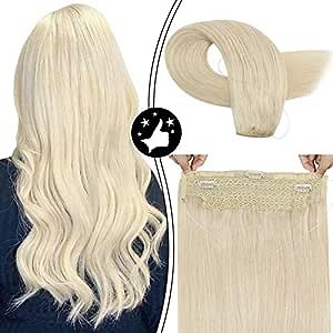 Moresoo 20 Inch Halo Hair Extensions 100% Real Remy Human Hair Color #60 Platinum Blonde Flip in Hair Extensions Remy Brazilian Human Hair Extensions 100G/Pack