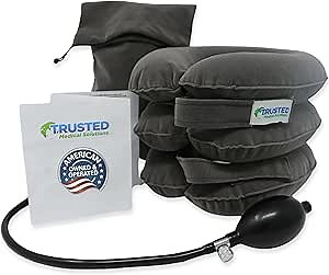 Trusted Cervical Neck Traction Device - One Size Fits All Necks - US Owned Registered - Relief for Chronic Neck & Shoulder Alignment Pain - Inflatable Neck Stretcher Collar for Home Relief