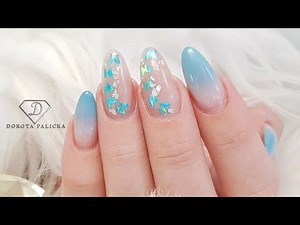 Watch me doing client nails. Turquoise ombre nails with butterfly's glitter encapsulation.