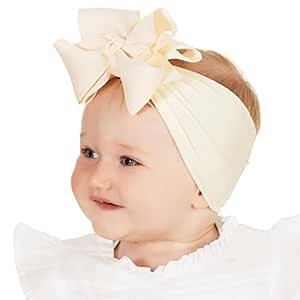 Baby Nylon Headbands Baby Girls Big Bows Headbands Hairbands Hair Accessories for Newborn Infant Toddlers Kids (Ivory)