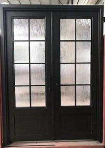 [Hot Item] Black Metal Frame with Frosted Glass Door Panel, Steel Iron French Swing Doors with Hardware Kit