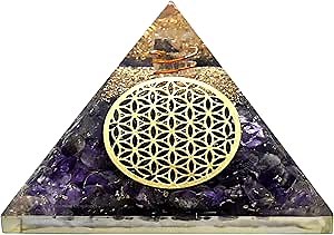 Amazing Gemstone Large Orgone Pyramid | Amethyst Pyramid Crystal | Flower of Life Orgonite Pyramid | Organ Pyramids Positive Energy Healing