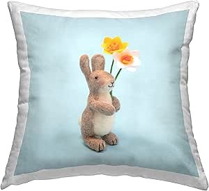 Stupell Industries Happy Rabbit Spring Daffodil Design by Lemon & Sugar Throw Pillow, 18 x 18, Blue