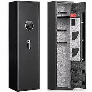 Large Biometric Rifle Gun Safe - Quick Access Long Gun Secure Storage Cabinet for 4 Rifle and 2 Pistols, Fingerprint Keypad Gun Safes with LED light, Removable Shelf & Pistol Rack