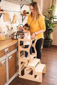 [Hot Item] 2 in 1 Best Selling Solid Wooden Baby Step Stool Safe Learning Tower