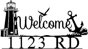 Personalized Nautical Metal Plate Custom Name Address Number Lighthouse Sign Coastal House Wall Decoration Custom Signs Outdoor Metal