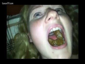 Willing teenage girl experiences eating poop for her first time