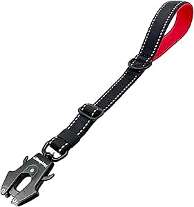 Strong Heavy Duty Dog Leash - Adjustable 15"-18" Reflective Nylon Training Leash with Padded Handle & Frog Clip, Traffic Control for Large Medium Dogs No Pull Walking Black Red