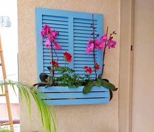 Wood Shutter Planter | Emerald Green Wall Art | Colorful Planter | Vintage Decor | Indoor and Ourtdoor Decor | Balcony Decor | Ooak - Etsy UK