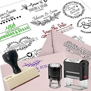 Custom Wedding Stamp with Name Date Personalized Wood Handle Wedding Postage Stamps Save The Date Rubber Stamp for Invitation - Rectangle