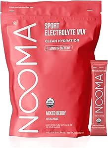 NOOMA Organic Sport Hydration Mix | Hydration Packets With No Added Sugar | Electrolyte Powder + Organic Adaptogens | Hydration Powder with 25 Calories | 15 Count | Mixed Berry + 50mg of Caffeine