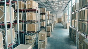 Shelves with Boxes in a Warehouse, Close Up. Stock Footage - Video of modern, room: 122042408