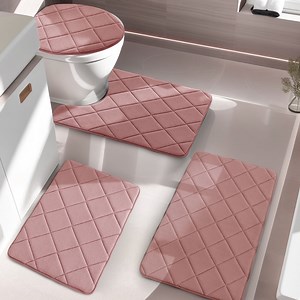 ChakmeOne Memory Foam Bath Mat, Bath Mats for Bathroom Floor - Set of 4 Super Soft Absorbent Non Slip Bathroom Rug Set for Tub and Shower, Home Decor Accessories