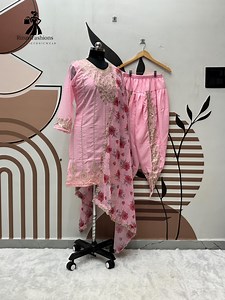 Pinker Georgette Dhoti Anzug, Punjabi Stickdatei 3Pc Outfit - Etsy.de