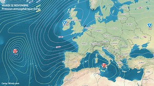 9.8K views · 89 reactions | #Bretagne #vent Entre un anticyclone sur l'Irlande (1040 hPa) et un minimum dépressionnaire en Méditerranée (1013 hPa) le gradient de pression se resserre et occasionne un vent de nord-est asse fort ce mardi avec des rafales proches de 60 à 70 km/h sur nos côtes et de 40 à 50 km/h dans l'intérieur des terres. | Météo Bretagne | Facebook