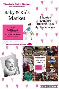 Ayr Jack & Jill market is back this weekend! SATURDAY 30th APRIL 10.30am - 1pm ADULTS £1.50 KIDS FREE Ayr Racecourse, Whitletts Road, Ayr, KA8 0JE With just a few stalls left why not join us to sell by dropping us a message to The Jack & Jill Market Facebook messenger, cashing in while clearing out 💰 Or join us on the day to shop! 50 stalls filled with quality pre-loved baby and Children’s bargains such as prams, highchairs, buggy’s, clothes and much more! 🧸🍼🛍 To join the event click on the 