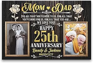 Personalized Couple Canvas Prints, 25th Anniversary Valentine Gifts for Husband and Wife, 25th Wedding for Couples, Mom and Dad Happy 25th Anniversary Couple Gifts