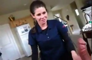 Maid cleans with her mouth