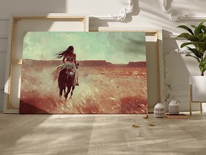 Native Woman Riding Through Desert Plains | Western Canvas Wall Art | Boho Rustic Indigenous Horseback Painting - Etsy