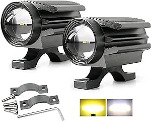 Motorcycle LED Driving Fog Lights, 20W Amber White Dual Color Auxiliary Lights, Universal Off-road Pods Spotlight, Waterproof Flood Beam Fog Lights for Trucks Car Boat 2 Pack