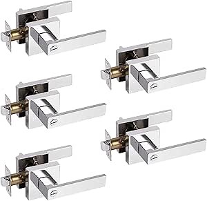 Gobrico Polished Chrome Bed/Bath Levers Square Privacy Locks 5 Pack