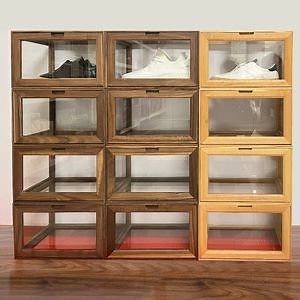 [Hot Item] Custom Wooden Sneaker Storage Box with Clear Lid for Bulk Supply