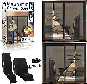 Reversible Left/Right Fiberglass Magnetic Screen Door for Sliding Door, French, or Double Door – 60w x 86h Net Screen with Magnet Closures – by Sentry Screens