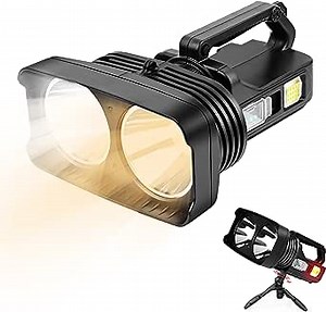 LED Rechargeable Spotlight Flashlights 100000 High Lumens, Super Bright Handheld Flashlights with 7 Modes, IPX5 Waterproof, Large Searchlight for Fishing, Hiking and Camping with USB Output