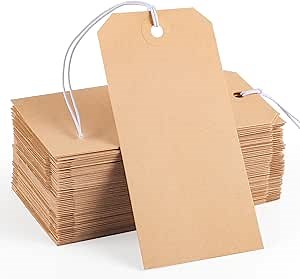 G2PLUS Price Tags, 100PCS Kraft Paper Gift Tags with String, 2.8x1.6in Blank Paper Hang Tag, Brown Rectangle Present Name Label Tag for Gift Wrapping, DIY Arts & Crafts, Garage Sales, Christmas
