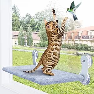 Cat Window Hammock Bed EZ Mount[𝐍𝐨 𝐀𝐬𝐬𝐞𝐦𝐛𝐥𝐲 𝐑𝐞𝐪𝐮𝐢𝐫𝐞𝐝], Foldable Cat Window Perch for Cats Inside, Suction Cup Cat Window Shelf for Large Indoor Cat Up to 30lbs,Cat Accessories Window
