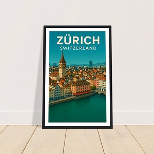 Impression encadrée Zurich Suisse, art mural Grossmünster, affiche du lac de Zurich, photographie de la ligne d'horizon de la rivière Limmat, art 12 x 18 16 x 24 24 x 36 - Etsy France