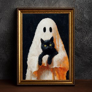 Ghost and Black Cat Vintage Poster: Gothic Victorian Print - Etsy