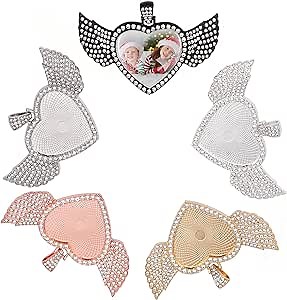 ZJMIHUA 10 Pieces Heart Wing Bezel Pendant Trays Multi-Color, Five Color Rhinestone Bezel Pendants Trays for DIY Jewelry Craft Making, 5 Picture Necklace Pendant Trays with 5 Clear Glass Cabochons