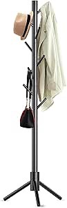 Aliphon Freestanding Wooden Coat Rack with 8 Hooks - 3 Adjustable Sizes for Bedroom, Hallway, Entrance, Office, Clothes, Hats, Bags