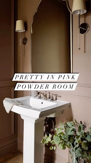 26 reactions · 7 comments | A pretty in pink powder room, the perfect dusty rose that we used on the walls, ceiling, and trim for this space. Painting out the whole powder room is such an easy way to create a vibe that’s ideal for everyday use and when entertaining. #powderroom #bathroom #bathroomdesign #guestbathroom #prettyinpink #briarhillcustom | Veranda Estate Homes Inc. | Facebook